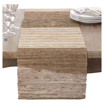 Light Brown Textured Stripe Design Woven Table Runner (14"x72") - Saro Lifestyle