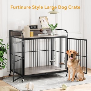 Dog Crate Furniture with Adjustable Height Feeder&360¡ã Wheels for Easy Mobility,Heavy Duty Dog Kennel Indoor for Large Dogs,Dog Crate End Table - 1 of 4