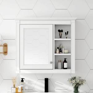 Evita Wall Mounted Medicine Cabinet with Mirror, 3 Open Shelves (Not Include Bathroom Vanity )-30 x 28 Inch, White - 1 of 4