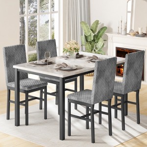 Hooseng 5 Pieces Kitchen Table And Chairs Set, Dining Table Set for 4, Rectangular Dining Table Set with Four Upholstered Chairs And Faux Marble Top - 1 of 4