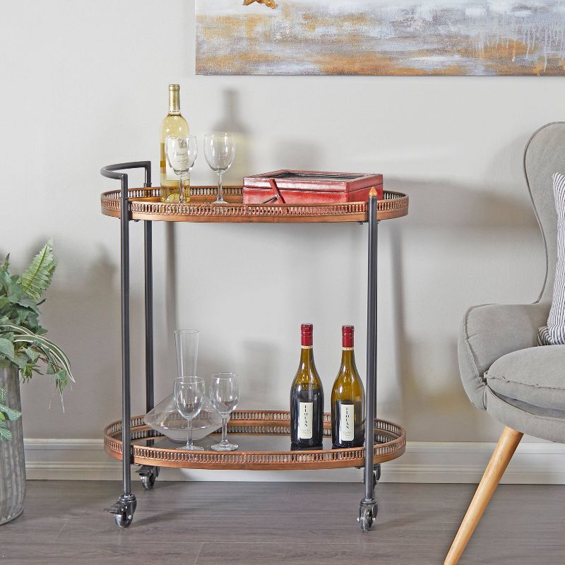 Modern Traditional Metal and Glass Bar Cart Brass - Olivia &#38; May, 2 of 6