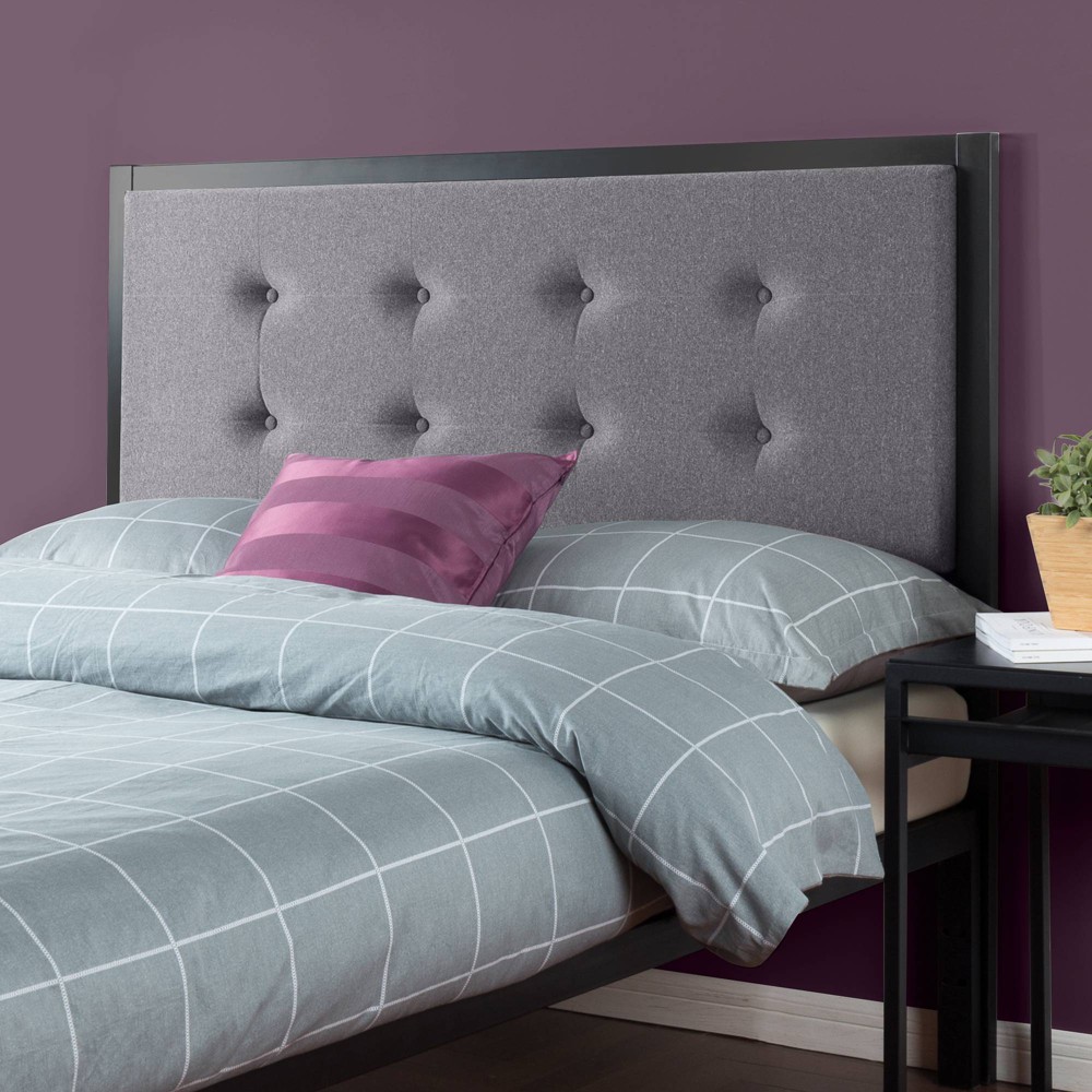 Photos - Bed Frame Zinus King Barbara Upholstered Button Tufted Metal Headboard Gray  