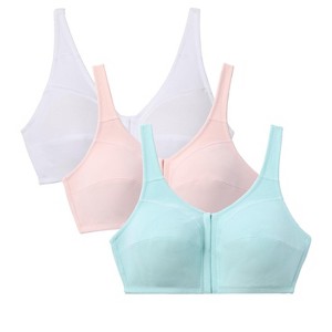 Comfort Choice Women's Plus Size 3-Pack Front-Close Cotton Wireless Bra Core Colors - 1 of 4