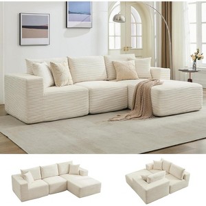 Sectional Sofa - L Shaped Boneless Cloud Couch with 67.5" Chaise, Reversible L/R Facing, No Assembly Required, Corduroy Fabric - 1 of 4