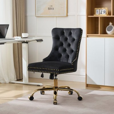 NicBex Luxury Office Chair, Modern Velvet Upholstered Tufted Button Home Office Desk Chair with Golden Metal Base, Adjustable Swivel Vanity Chair