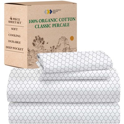 California Design Den  Bed Sheets Set - 100% Organic Cotton Percale, Deep Pocket