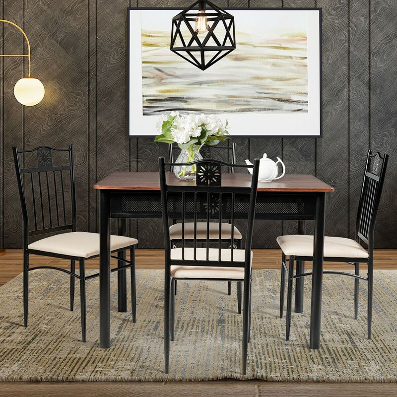 Costway 5 Piece Dining Set Wood Metal Table and 4 Chairs Kitchen Breakfast Furniture, 5 of 11