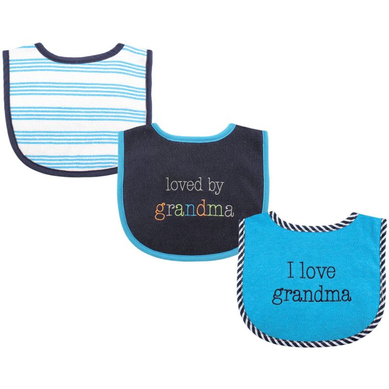 Luvable Friends Baby Boy Cotton Drooler Bibs with Fiber Filling 3pk, Boy Grandma, One Size, 1 of 3