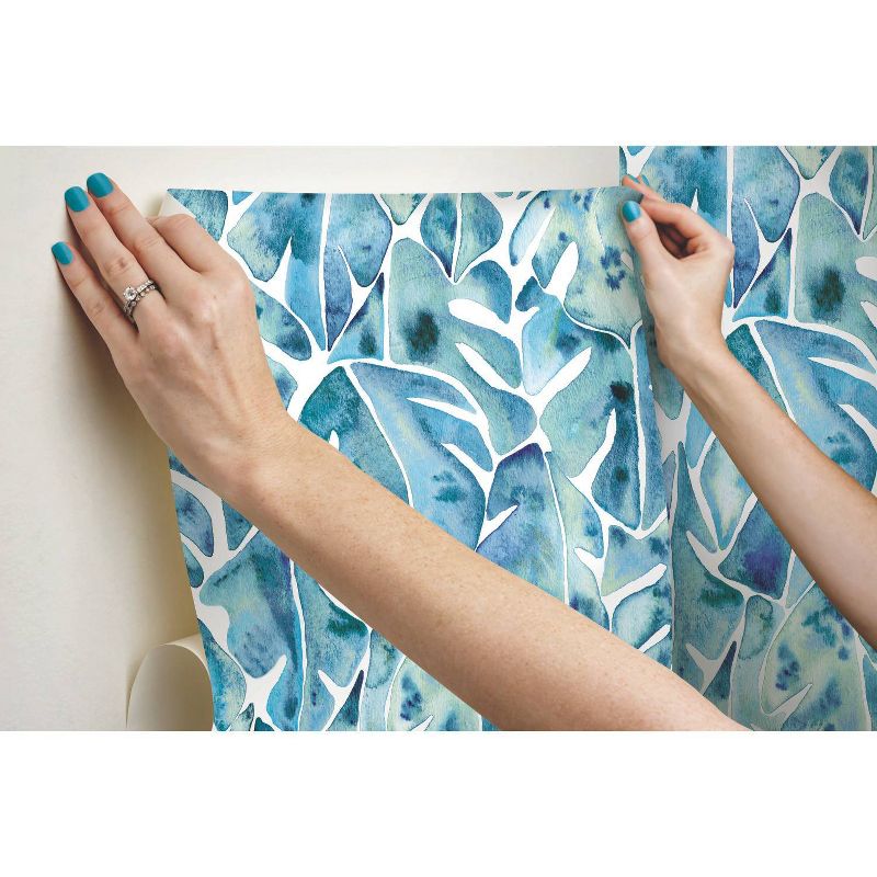 RoomMates Cat Coquillette Philodendron Peel and Stick Wallpaper Blue, 3 of 11