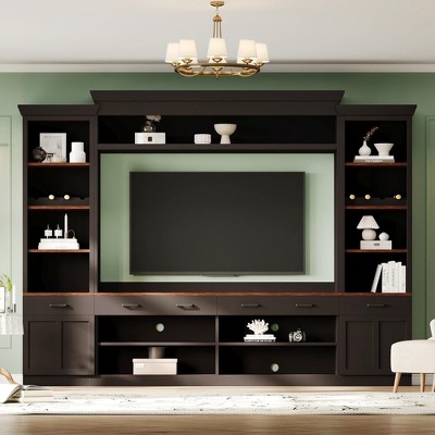 Kumasinova 108"W x 80"H On-Trend Entertainment Wall Unit Set with Ample Storage Space,Oversized TV Stand for TV up to 70" for Living Room