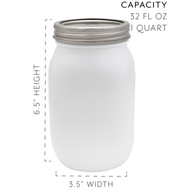 Farmhouse White Glass Mason Jars with Metal Lids, Set of 2