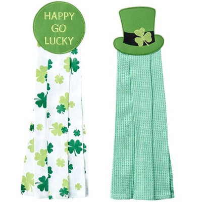 The Lakeside Collection St Patrick's Day Kitchen Tie Towels Happy Go Lucky Set of 2