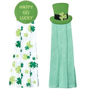 The Lakeside Collection St Patrick's Day Kitchen Tie Towels Happy Go Lucky Set of 2 - 1 of 3