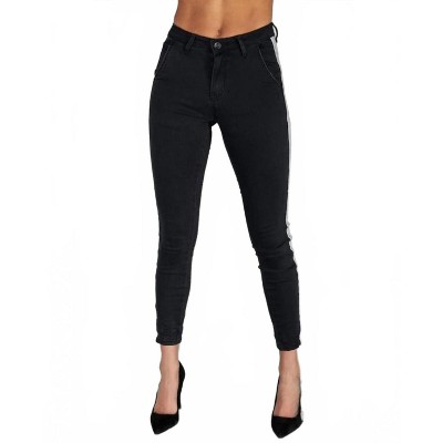 Women's Alessandra Silver Stripe Black Joggers - Venti6
