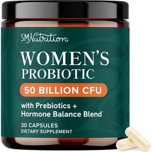 Women's Probiotics Capsules,  50 Billion CFU Probiotics + Prebiotics Supplement for Vaginal, pH Balance & Digestive Health Support, SMNutrition, 30ct - 1 of 4