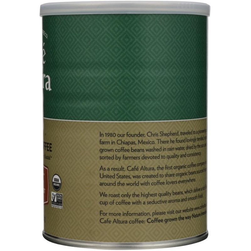 Cafe Altura Organic Ground Coffee Regular Roast - Case of 6/12 oz Canisters, 4 of 6