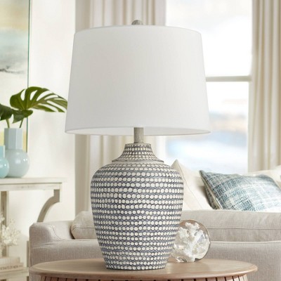 Gray Wash Resin Jug Table Lamp with White Linen Shade