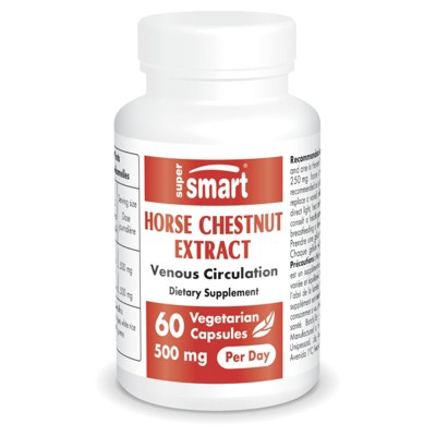 SuperSmart Horse Chestnut Extract 500mg per Day (High Strength) - 20% Aescin Supplement | Non-GMO & Gluten Free - 60 Vegetarian Capsules