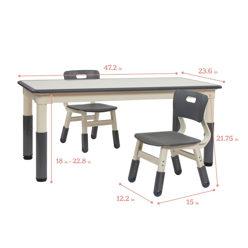 ECR4Kids Rectangle Dry-Erase Activity Table with 2 Adjustable Chairs, 3-Piece, 3 of 9