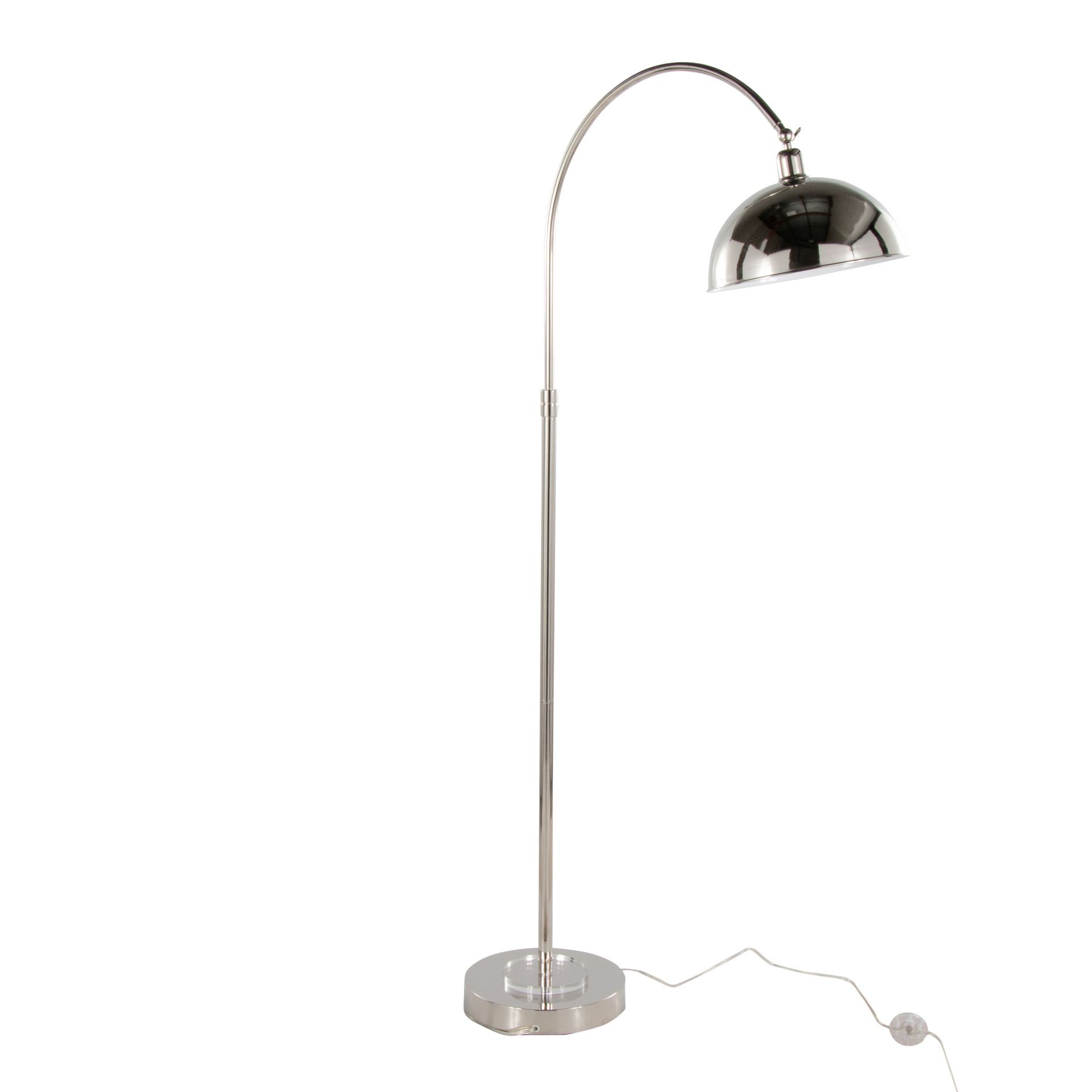 Contemporary Metal Floor Lamp with Polished Nickel Finish, Clear K9 Crystal Accents, White Metal Dome Shade, Foot Switch, 60 Inch