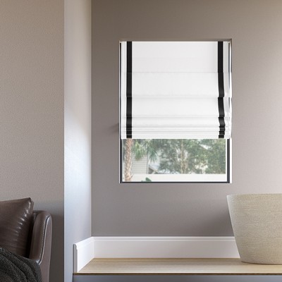 Olander White and Black Fabric Cordless Blackout Roman Shade 39" x 64"