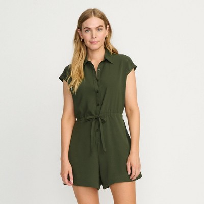 Lands' End Women's Cap Sleeve Creaseless Button-Down Romper