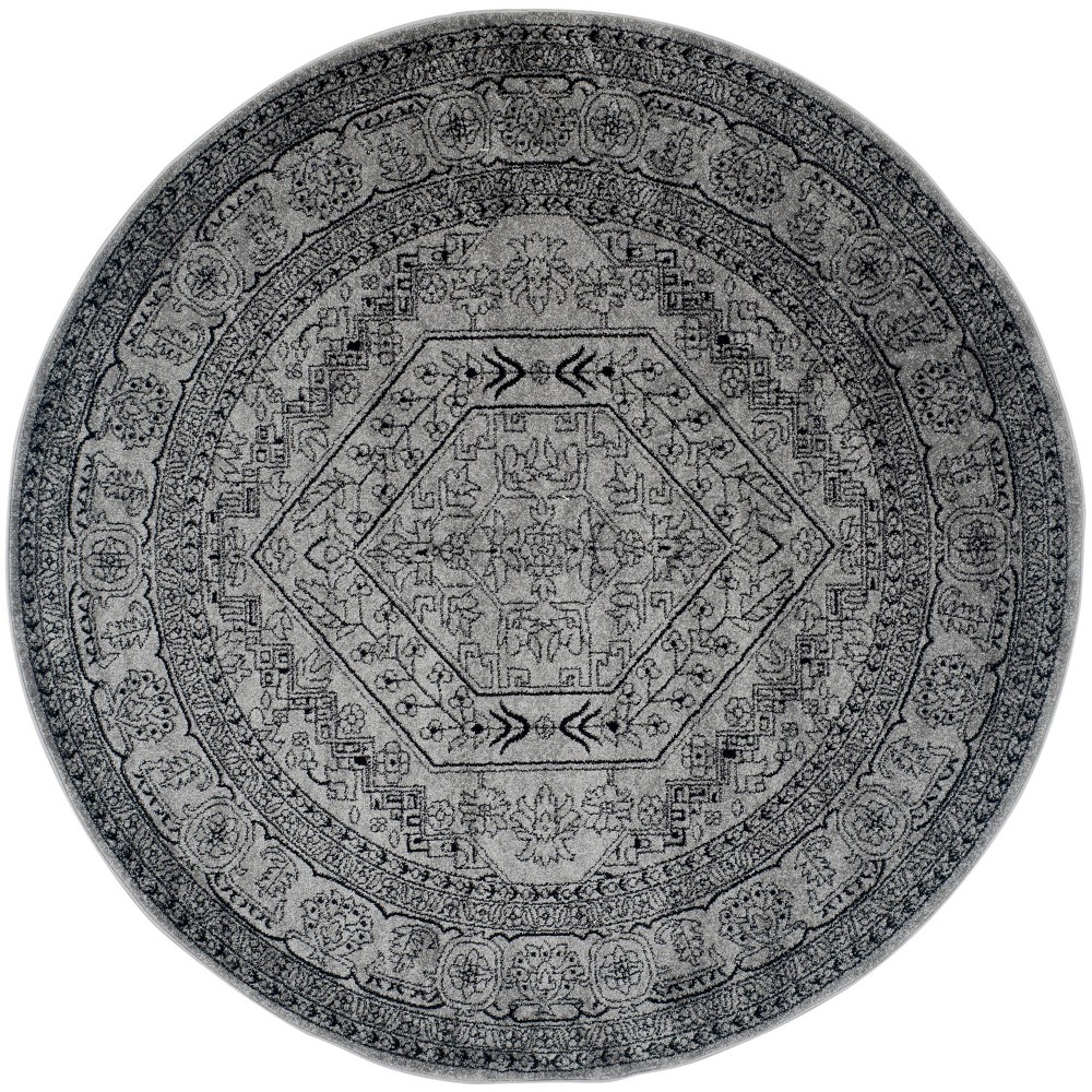 8' Round Aldwin Area Rug Silver/Black - Safavieh