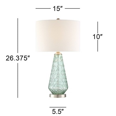 Seafoam Green Glass Table Lamps with Off-White Shades, Set of 2