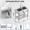 Coucheta Stainless Steel Utility Sink with Adjustable Legs, Spacious Compartment - for Indoor & Outdoor Use - 2 of 4