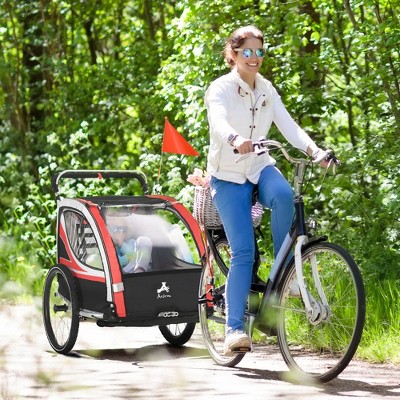 Aosom Green and Black Foldable 2-Seat Child Bike Trailer