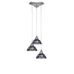 Toltec Lighting Europa 3 - Light Pendant in  Brushed Nickel with 7" Blue Mosaic Art Glass Shade - 1 of 1