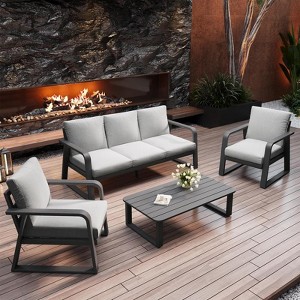SUGOLD 4-Piece Patio Furniture Set, Metal Outdoor Conversation Set with Table and Removable Washable Cushions for Deck, Backyard, Porch, Garden (Gray) - 1 of 4