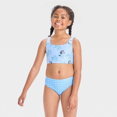 Girls' Bluey Gingham Tankini Set - Blue S