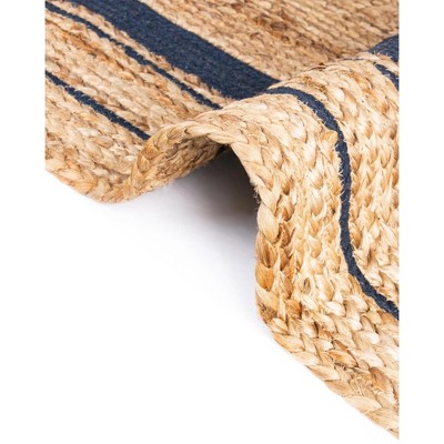 Handmade Natural and Navy Blue Braided Jute 8' x 10' Rug