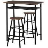 HOMCOM 3 Piece Counter Height Bar Table and Chairs Set, Space Saving Dining Table with 2 Matching Stools, Storage Shelf Metal Frame Footrest