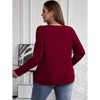 Women V Neck Long Sleeve Ribbed Fleece Pullover T Shirt Comfortable Casual Sweater Blouses - 2 of 3