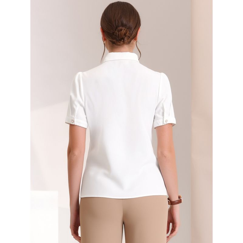 Allegra K Women's Contrast Trim Point Collar Puff Short Sleeve Button Down Shirt, 3 of 6