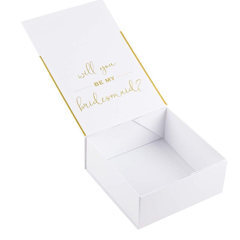 Juvale 2 Bridesmaid Proposal Box and 1 Maid of Honor Proposal Gift Box, Gold Foil Text and Border, White, 8 x 8 x 3.6 Inches, 4 of 7