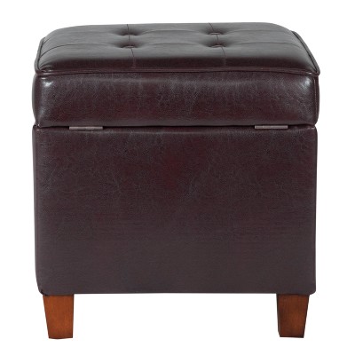 Brown Faux Leather Tufted Storage Ottoman with Hinged Lid