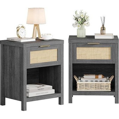 Gerrico 20" Rattan Nightstand Boho End Table with Drawer and Storage Shelf, Farmhouse Cane Accent Bedside Night Stands for Bedroom Small Space Sofa