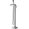 Brushed Nickel Freestanding Tub Filler- Floor mount waterfall faucet with  handheld shower & single handle. - 2 of 4