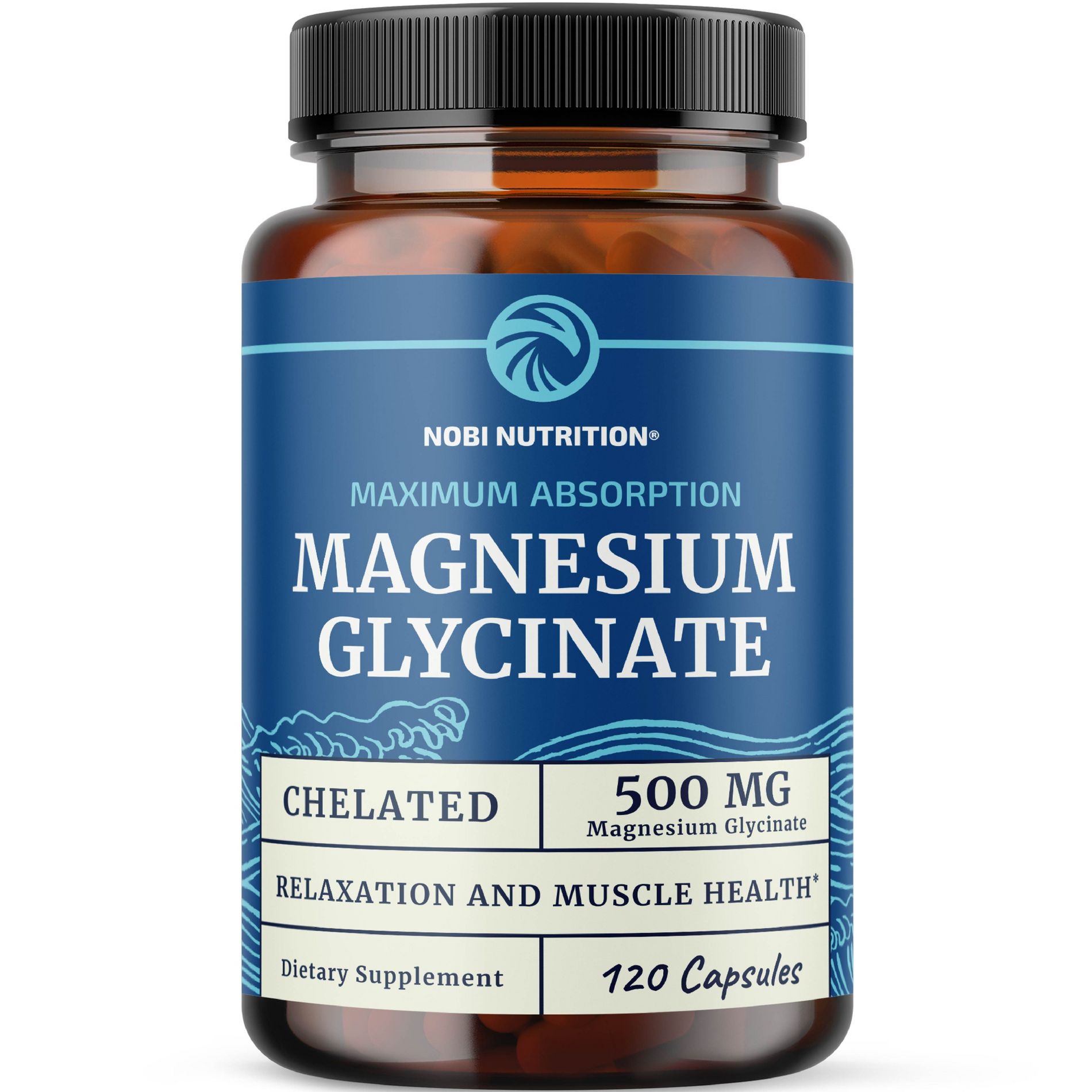 Magnesium Glycinate 500mg Supplement, High Absorption Formula for Sleep, Calm, Muscle Relaxation, Heart, Bone & Nerve Support, Nobi Nutrition