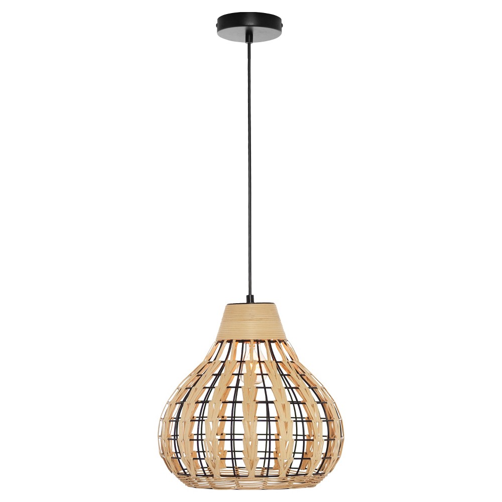 Photos - Chandelier / Lamp 13" Charlene Metal Pendant Light with Rattan Shade Ceiling Light - River o