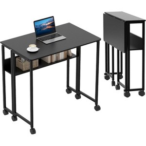 Folding Desk Small Rolling Desk with Storage Shelf,31.5 Inch Foldable Computer Table for Small Spaces, Space Saving Sofa Table with Wheels for Home - 1 of 4