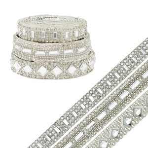 Wrapables 3 Yards Self Adhesive Crystal Rhinestone Ribbons, Diamond Bling Tape Strips Trim for DIY Crafts Wedding Party Decoration (3 Rolls), Silver - 1 of 4