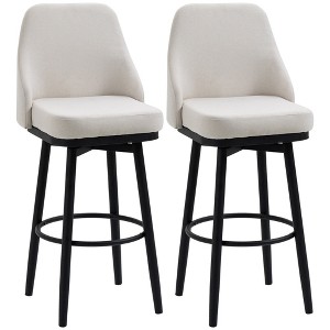 HOMCOM 42.25" Tall Bar Stools Set of 2, Modern 360° Swivel Barstools, Dining Room Chairs with Steel Legs and Footrest, Cream White - 1 of 4