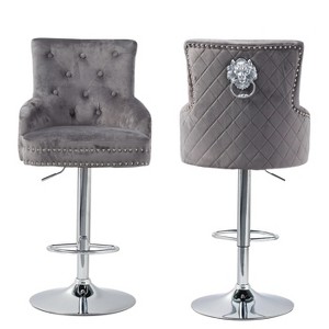 Large Velvet Bar Stool Heavy Duty Chrome Base Comfy Deep Button Swivel Chair - 1 of 4