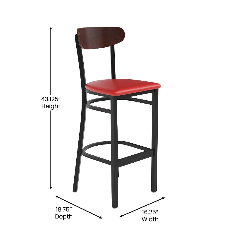 Flash Furniture Wright Commercial Grade Barstool with 500 LB. Capacity Steel Frame, Solid Wood Seat, and Boomerang Back, 6 of 12