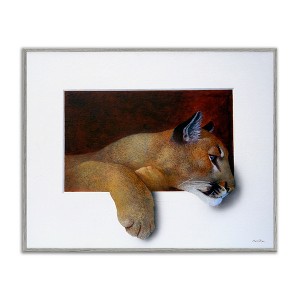 Stupell Industries Wild Cougar Resting Head Interesting Illusion Painting Framed Giclee Art - 1 of 4