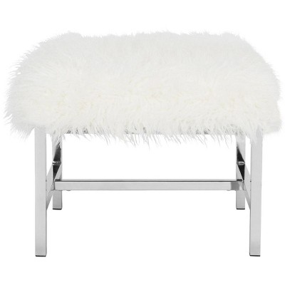 Horace Faux Sheepskin Square Bench - White - Safavieh